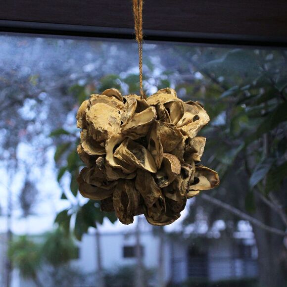 Handcrafted Hanging Coastal 9-Inch Oyster Shell Sphere - Home Beach Ornament - Picture 4 of 5